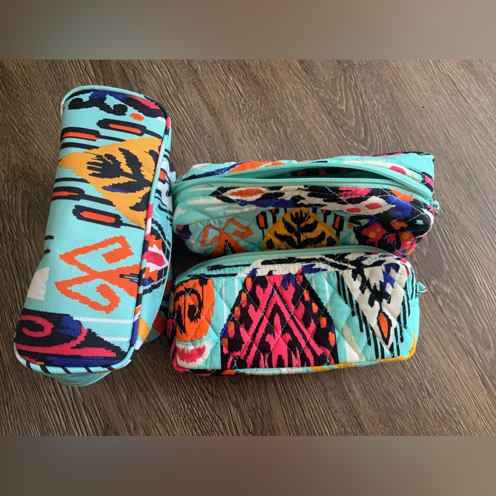 3 Vera Bradley Pueblo Patterned Cosmetic Bags Set